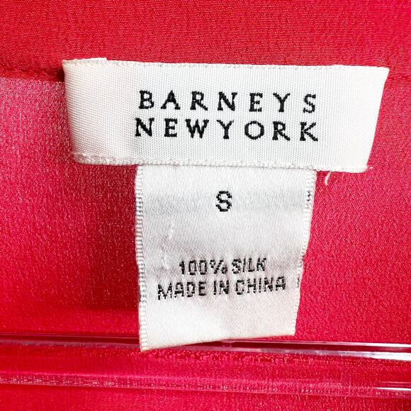 BARNEYS NEW YORK Silk Chiffon Long Sleeve Blouse V-Neck Button-Down Red Size 8 - Picture 8 of 11